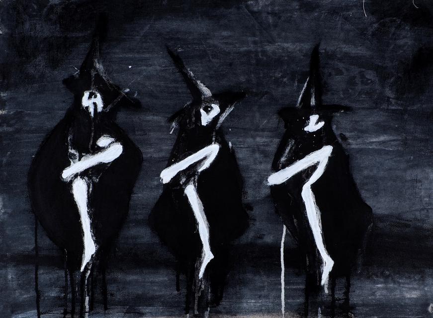 Hexencancan / Witches' Cancan - 2025 | 67x47cm | acrylic, oil, pastel, charcoal on canvas